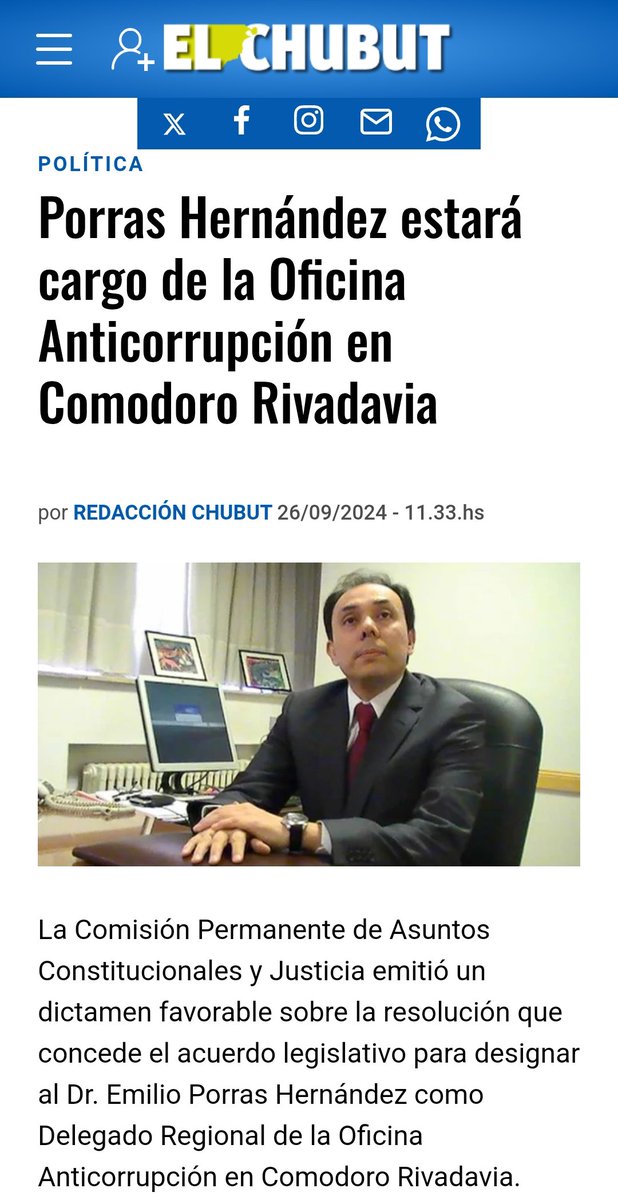 CHUBUT__News's tweet photo. A ver si entiendo bien:
Iturrioz lo denuncia por corrupto y por acuerdo legislativo lo mandan a cargo de la Oficina Anticorrupción??? https://t.co/8xhdWM4595