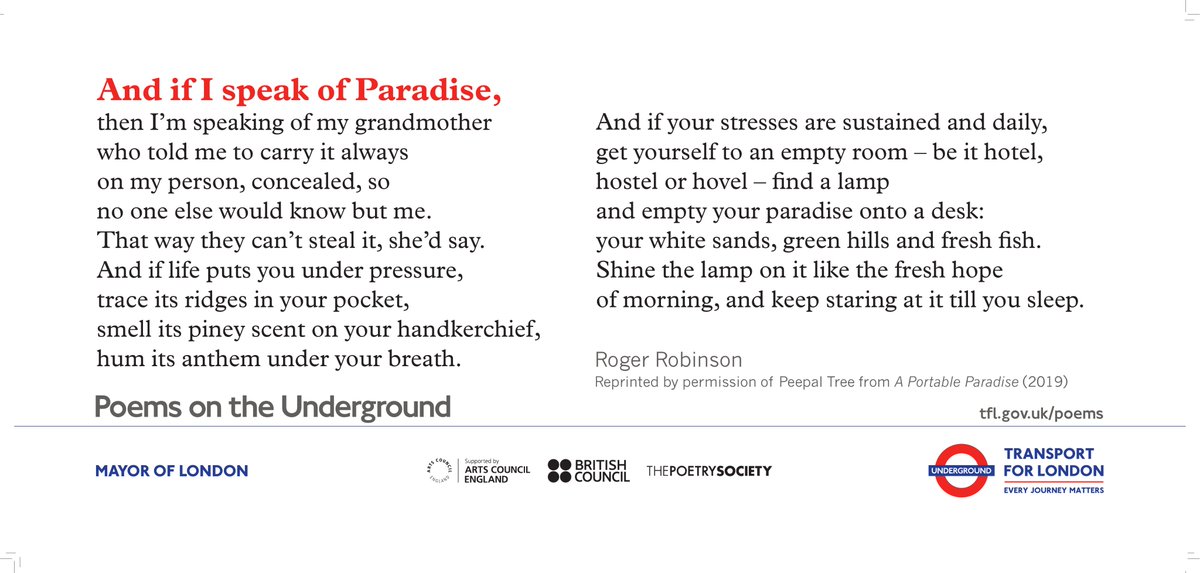 Poem of the Day: And if I Speak of Paradise by Roger Robinson poemsontheunderground.org/and-if-i-speak…