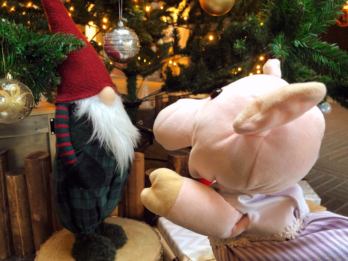 MeguriWorld's tweet photo. クリスマスのめぐりちゃん🐷💕
サンタさんかと思ってプレゼント下さいって話しかけたら、ツリーの見張りをしてくれているこびとのおじさんだった。
人違いしちゃった。恥ずかしいな。

#merrychristmas #メリークリスマス　#クリスマスツリー  #クリスマスオーナメント https://t.co/Q9Dz1ANWro