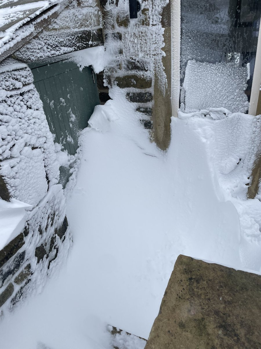 Main issue is drifting #uksnow up at 1000ft on Diggle Edge. 
Probably 15cm but hard to measure. <a href="/ChadWeather/">Oldham Weather</a> <a href="/andyatdelph/">Andy Clark</a>