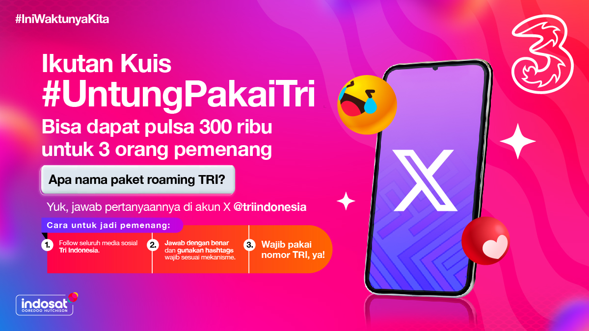 triindonesia's tweet photo. Yuhu~~ 

Udah pada nungguin kuis #UntungPakaiTri ya? 

Cus ikutan karena ini waktunya kamu yang menang, jangan lupa cek mekanisme nya dulu yaa! https://t.co/Jc3iC1KE0m