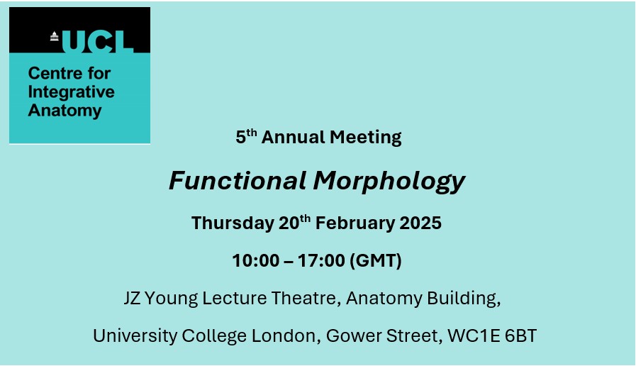 UCL Centre for Integrative Anatomy (@cia_ucl) on Twitter photo We are hosting our annual in-person #symposium next month, on Thursday 20th February 2025. Watch (here, other social media, our website) for upcoming details of the schedule and registration information. Theme = functional #morphology #anatomy #evodevo <a href="/UCLLifeSciences/">UCL Faculty of Life Sciences</a> <a href="/uclcdb/">UCL Research Dept of Cell & Developmental Biology</a> We are hosting our annual in-person #symposium next month, on Thursday 20th February 2025. Watch (here, other social media, our website) for upcoming details of the schedule and registration information. Theme = functional #morphology #anatomy #evodevo <a href="/UCLLifeSciences/">UCL Faculty of Life Sciences</a> <a href="/uclcdb/">UCL Research Dept of Cell & Developmental Biology</a>