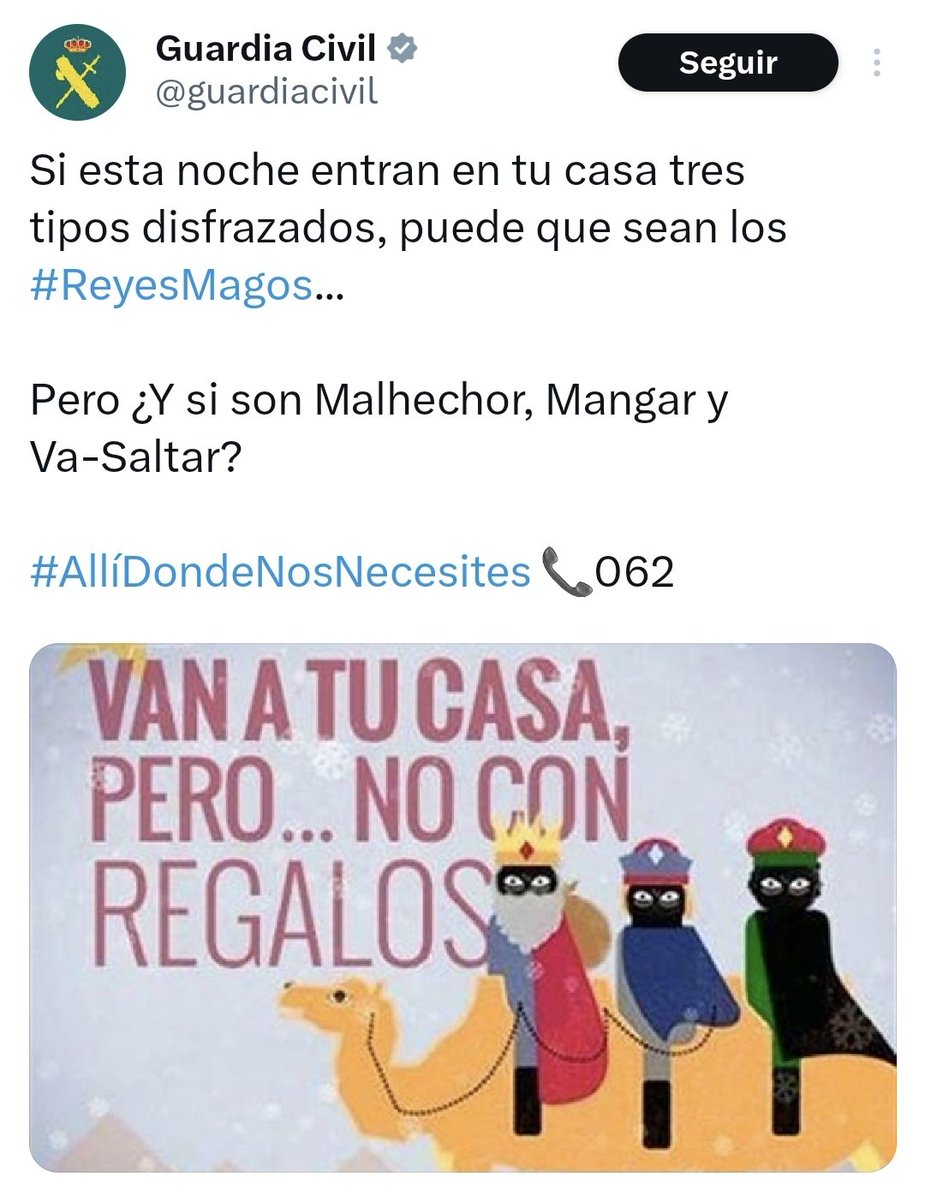 Spanish_Revo's tweet photo. 🚨 La Guardia Civil mostrando lo peor y más rancio de su repertorio con un chiste "navideño" racista y denigrante. Si el humor que practican perpetúa el odio racial y la estigmatización, no es humor, es discriminación institucional.
Esto debería acarrear dimisiones o despidos. https://t.co/dU5dcYlTyo