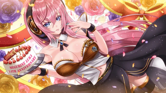 近年のルカ誕絵、2023、2024。 毎年公式衣装で描いてるので、今年はオリジナル衣装にします#巡音ルカ 