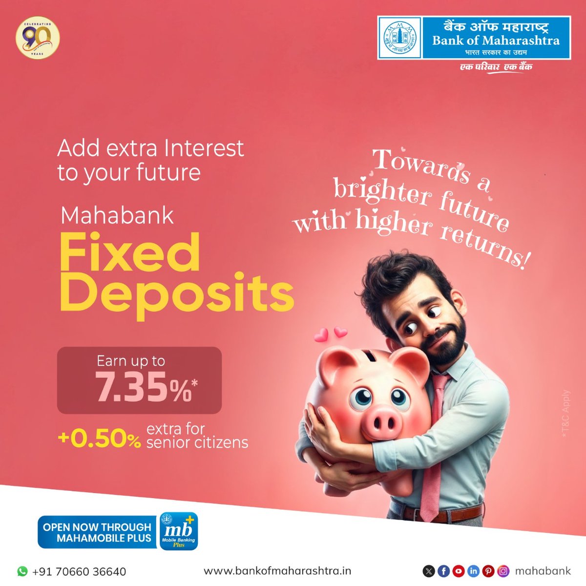 mahabank's tweet photo. Turn your #savings into a secure and rewarding future! Invest in #Mahabank #FixedDeposit and let your money grow steadily while you plan for your dreams. Start your journey toward #financialstability today by opening an #FD through #MahamobilePlus!

https://t.co/zkfxMSMhzZ https://t.co/TnxgUt65RX