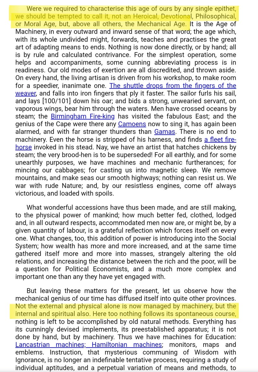 SebSteele0's tweet image. Thomas Carlyle, Signs of the Times, 1829. It could easily have been written today; we're still in the same spiritual crisis.