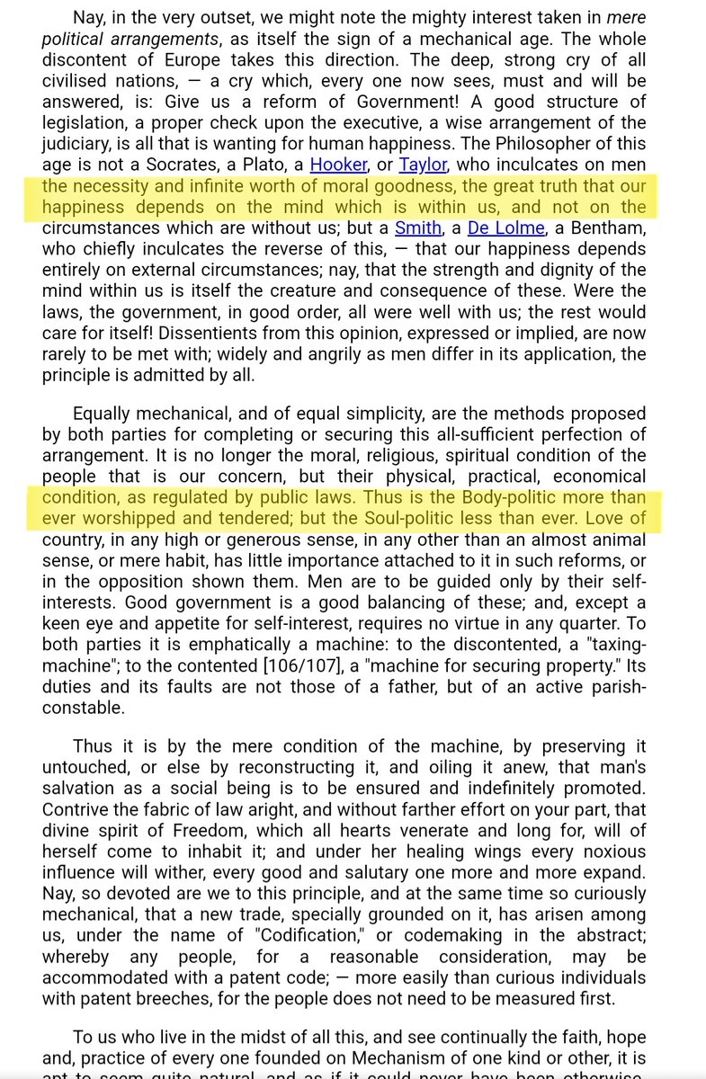SebSteele0's tweet image. Thomas Carlyle, Signs of the Times, 1829. It could easily have been written today; we're still in the same spiritual crisis.