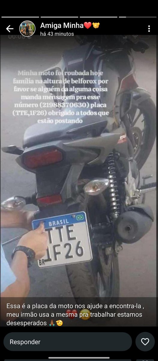 Leticia_davi31's tweet photo. Moto do meu irmão foi roubada, quem puder ajudar, por favor 🚨 https://t.co/ooHhd5Uod5