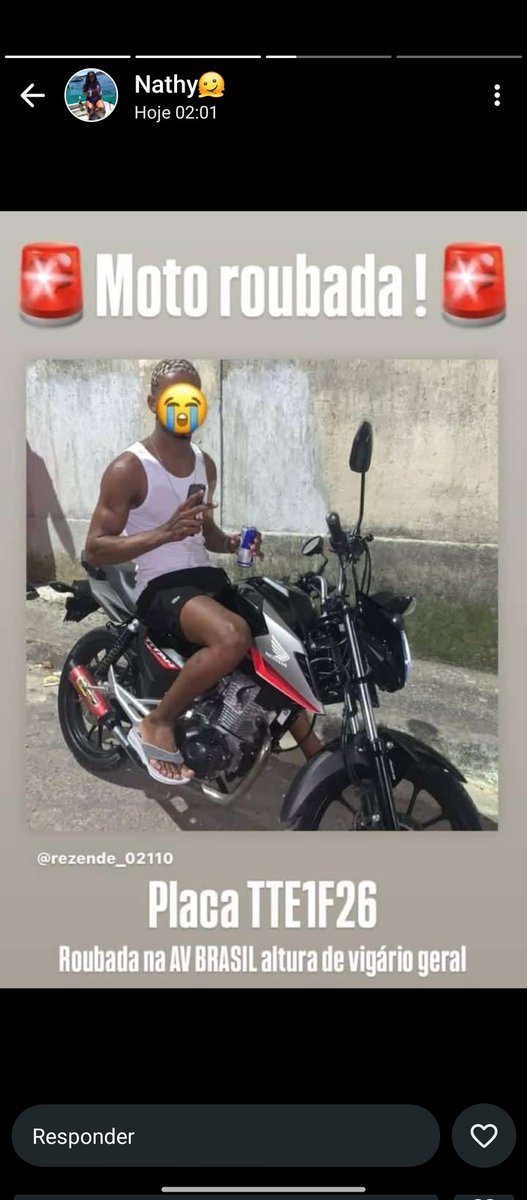 Leticia_davi31's tweet photo. Moto do meu irmão foi roubada, quem puder ajudar, por favor 🚨 https://t.co/ooHhd5Uod5