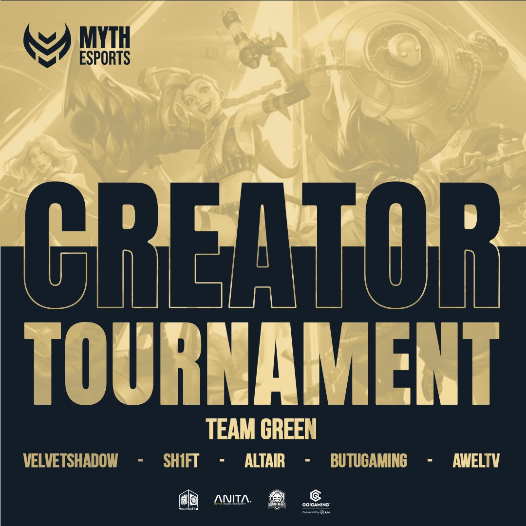 Myth_NL's tweet photo. Introducing the third team to join the MYTH INVITATIONAL LoL Creator Tournament on January 26th— TEAM GREEN!

@Velvetshadow 
@shftR6 
@Lol_Altair 
Butu_Gaming
@Aweltv https://t.co/GC5Q62lWTf