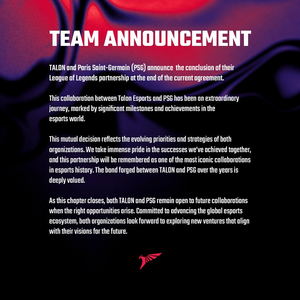 talonesportslol's tweet photo. TALON and Paris Saint-Germain Esports:
Conclusion of League of Legends Partnership

(Don't panic, still in LCP and still making memes😏) https://t.co/sxvpQOqNaL