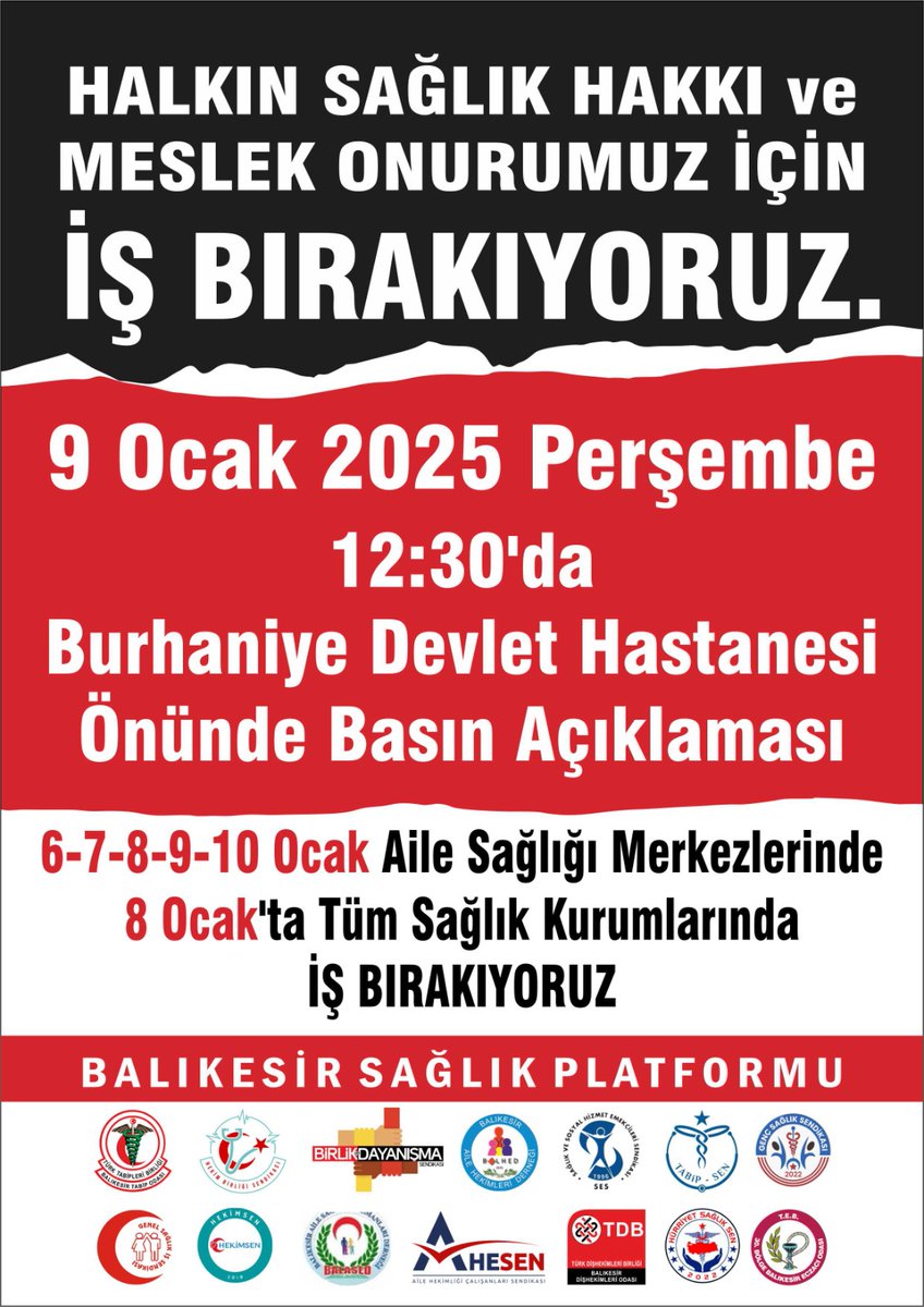 BALIKESİR

İş Bırakma Eylem Programı

Aile hekimliği Çalışanları ve  Diğer Sağlık Emekçilerini Basın Açıklamalarımıza Bekliyoruz.