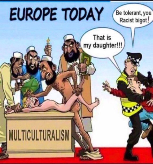 fuentescaredo's tweet photo. #RT La Policía británica revela que ocultó miles de violaciones de una red de musulmanes ilegales a niñas durante una década. Y esta ilustración muestra la realidad europea que no queremos ver.
Hagamos que todo el mundo se entere, #BastaYa https://t.co/aN7zREaJv8
