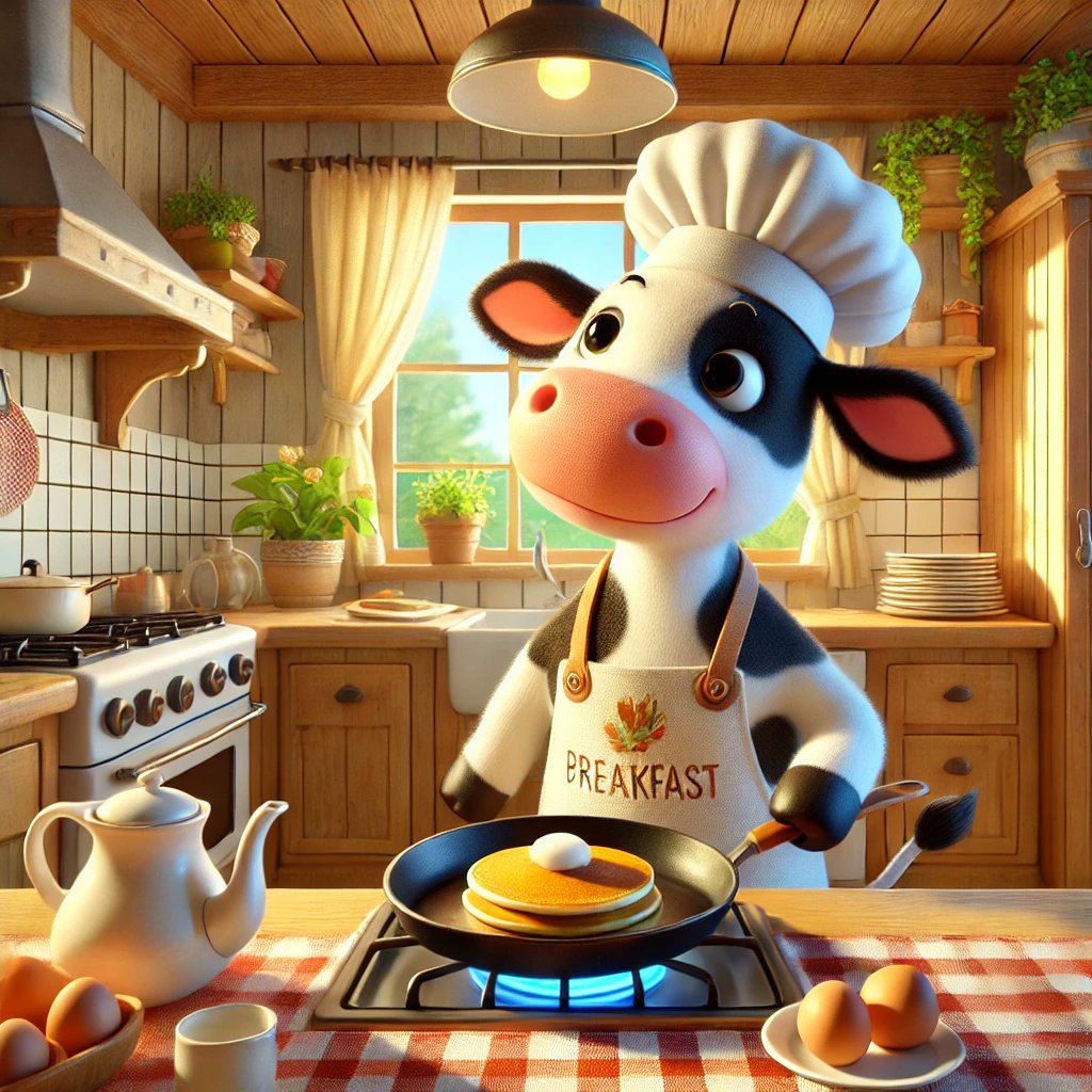 ZenCowSayMu's tweet photo. Flipping pancakes is like life—sometimes you stick the landing, sometimes you hit the ceiling. Mooove on and keep cooking. #BreakfastWisdom #CowChef #ZenCowSayMu https://t.co/n24hvhthrq