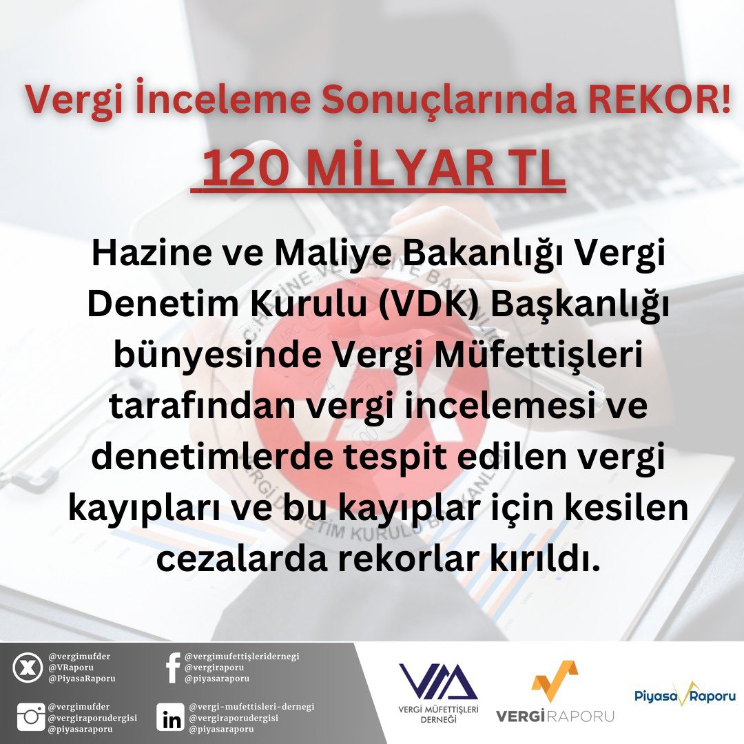 vergimufder's tweet photo. 2024 yılında üst düzey bir çalışma disiplini ve etkinliği ile vergi incelemesi ve denetimler yoluyla rekor düzeyde tahakkuk rakamına ulaşan Kurulumuz bünyesinde tüm Vergi Müfettişlerini, üye ve meslektaşlarımızı tebrik ederiz. 

@vdksosyalmedya 
@HMBakanligi 
@memetsimsek 
@tcbestepe