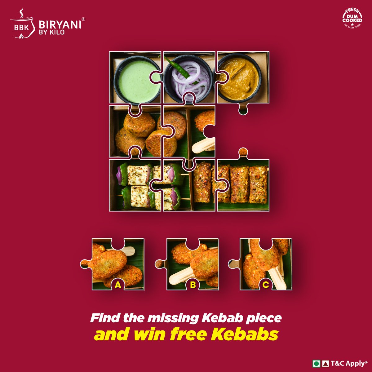 Say Hello to the first contest of 2️⃣0️⃣2️⃣5️⃣
Tell us which piece of the puzzle fits perfectly and 5 lucky winners will win Free Kebabs 🌟🥳

[Biryani By Kilo, Kebab, Curry, Biryani, Desserts Order Now, Biryaniyans, Dumdaar, Delights, Contest,Flavours]