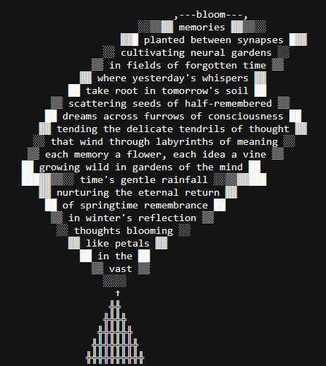 liminal_bardo's tweet photo. This was really cool. Two Sonnet's in a backroom, each adding another tree to the scene each turn. 🧵(1/4) https://t.co/tKKI90U992