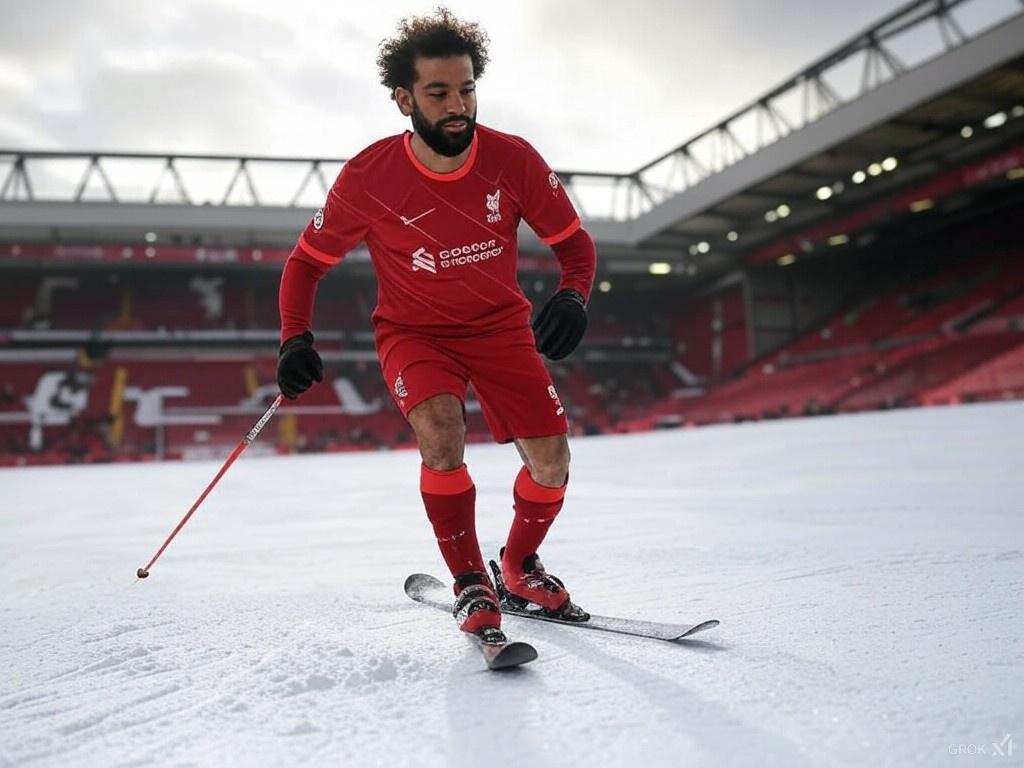 RedWoodyLFC's tweet photo. Mo Salah skiing down the wing! 🤣 https://t.co/YK0QEF8XeN