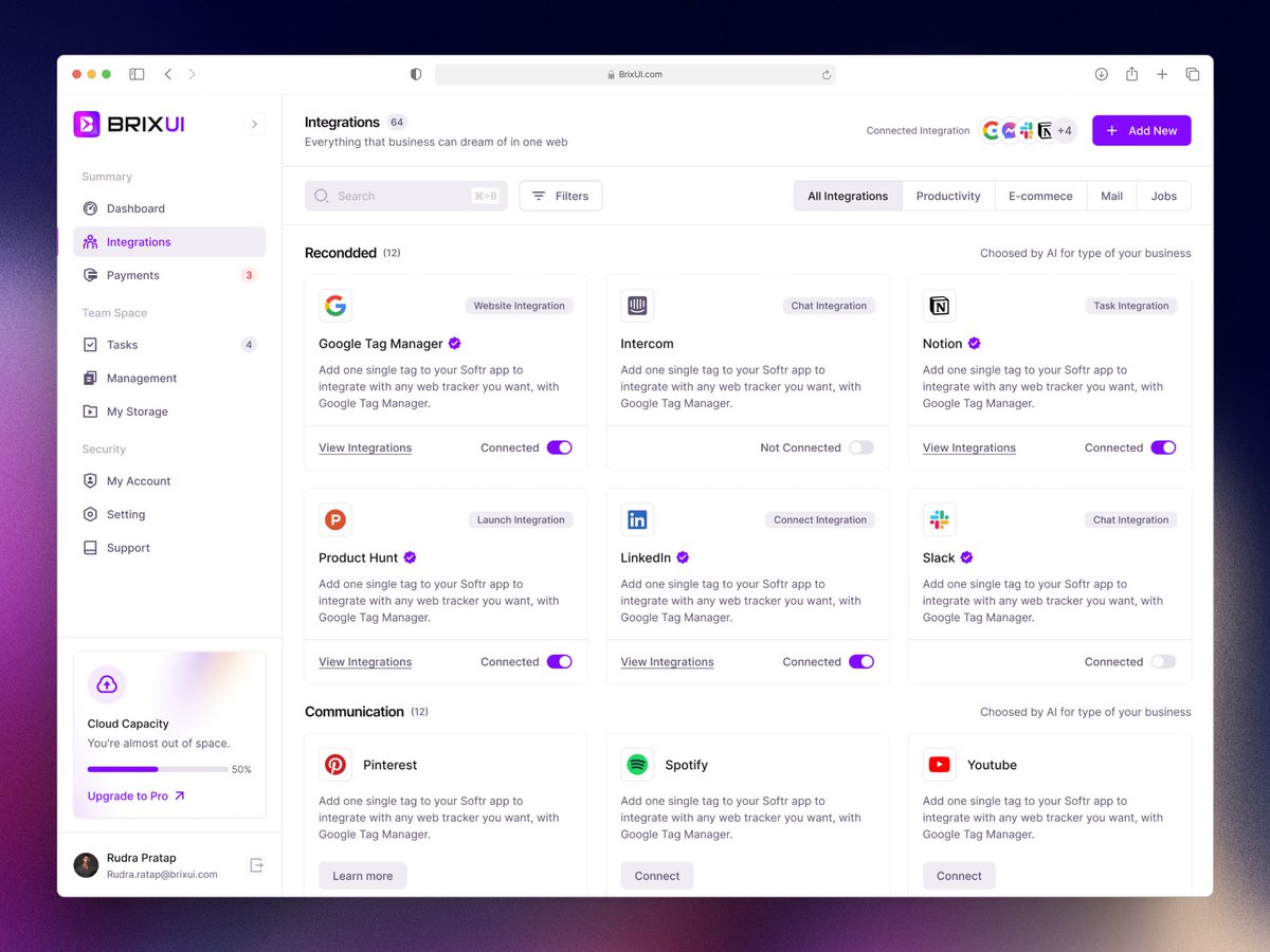 heyakash_design's tweet photo. ✨ App Integration Screen ⎯ Designed with the @brixuidesign
#UI #design #system #designsystem #user #Integration #uxdesign #uidesign #design #apps #appdesign #productdesign #figma #figmadesign #uiuxdesign #uxuitips #uxprocess #DailyUI