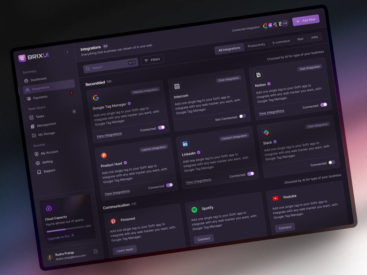 heyakash_design's tweet photo. ✨ App Integration Screen ⎯ Designed with the @brixuidesign
#UI #design #system #designsystem #user #Integration #uxdesign #uidesign #design #apps #appdesign #productdesign #figma #figmadesign #uiuxdesign #uxuitips #uxprocess #DailyUI