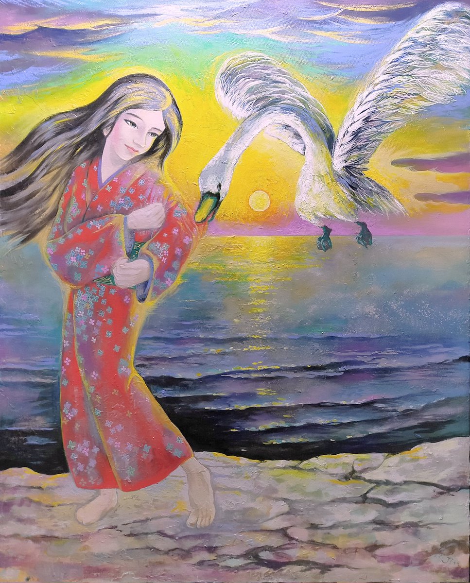 油彩「レダと白鳥」