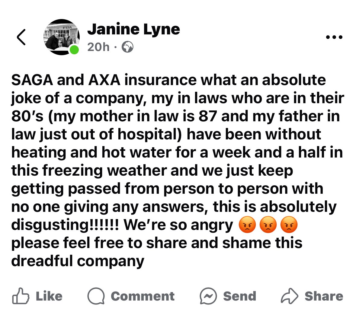 WILEYBIRD's tweet photo. @SagaUK  @axainsurance I’m sure the irony of this post won’t be lost on you!!! Disgraceful treatment of elderly clients!!! https://t.co/4T5jBuEPcj
