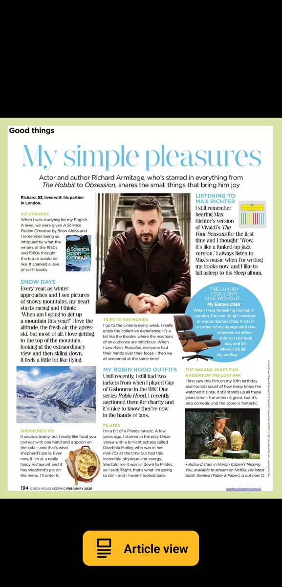#RichardArmitage
And here are Richard's simple pleasures ...