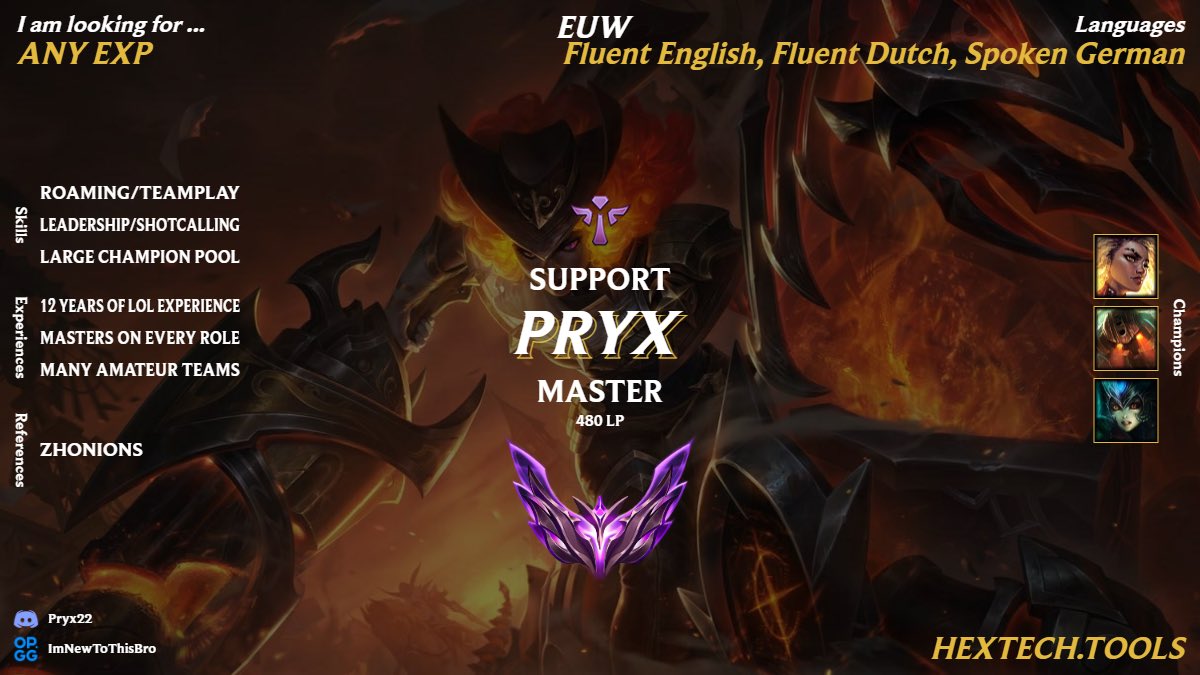 AJpryx's tweet photo. Hi! I’m looking for a team for the upcoming splits. 

I have a lot of experience in amateur / semi pro leagues, and I’m looking for a new team.

@LFTDiscord
@LoL_LFT

@LFT_PL

@LFT_Mena

@LFT_LPLOL
@lft_prime

@LoL_LFT_ITA https://t.co/Fx7YSXBsAT