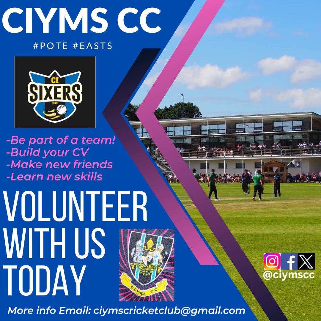 cicricketclub's tweet photo. ‼️Volunteer Opportunities‼️

We are looking to expand our volunteer base across a number of areas, and we want you! 🫵
Bring your fresh ideas, enthusiasm and energy to help the club 💪🏻🫡
#POTE #EASTS https://t.co/awK9USaM6t