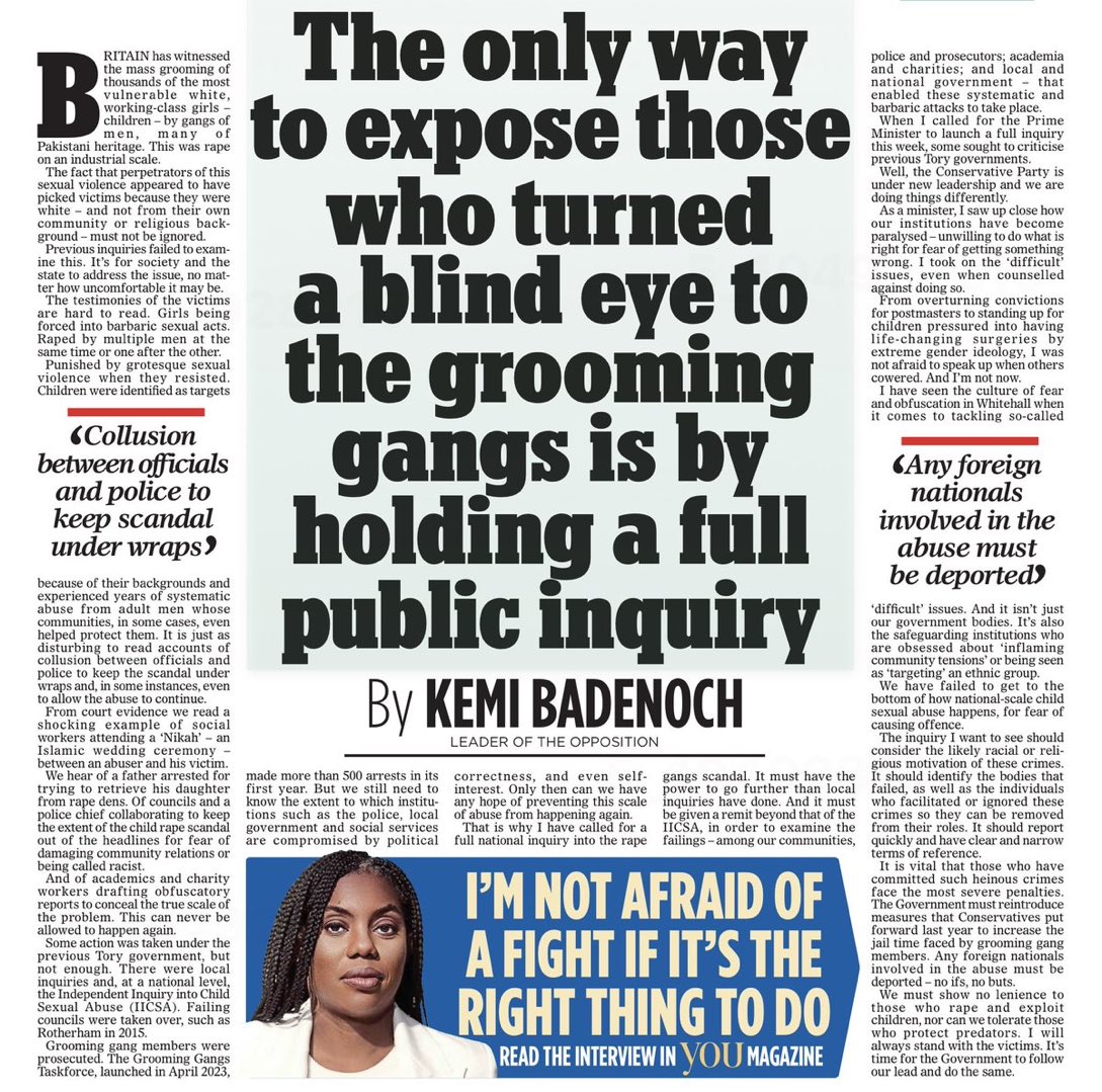 I support <a href="/KemiBadenoch/">Kemi Badenoch</a> ‘s call for a full national inquiry into the rape gangs scandal.
