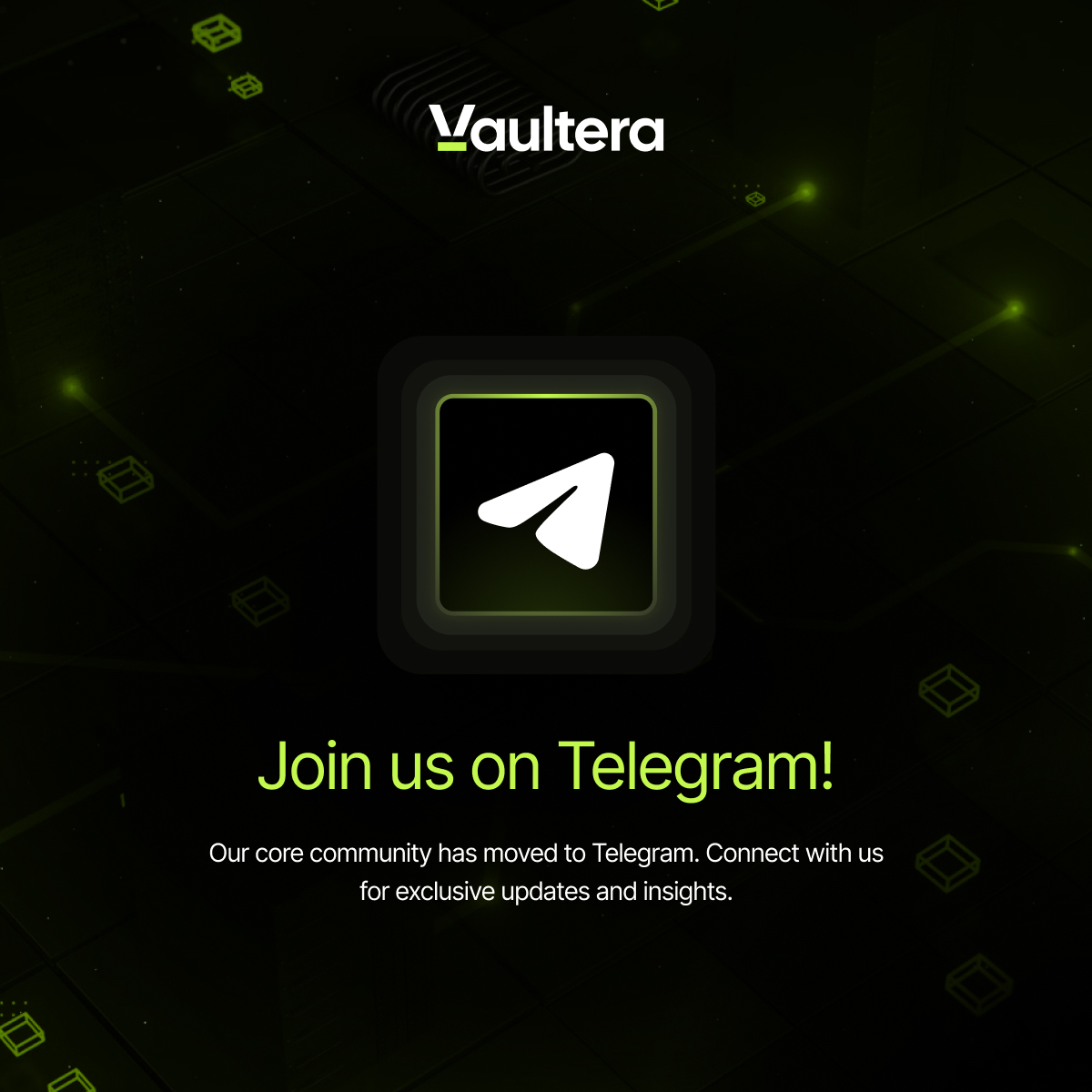 VaulteraX's tweet photo. ⚠️@VaultEraX's main community is now on TELEGRAM⚠️

🏅On top of our rebrand, we're about to upgrade the project to another level - both community and technology wise.

You DON'T want to miss out!

👇Join now!
https://t.co/PeflkiRzKj