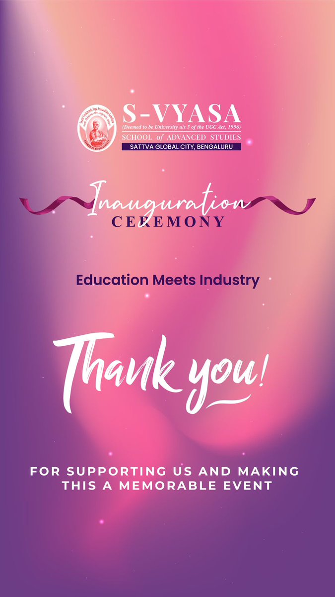 S-VYASA School of Advanced Studies in Sattva Global City, Bengaluru was inaugurated yesterday. Where #EducationMeetsIndustry !

Thank you for your presence in making the event  a grand success!