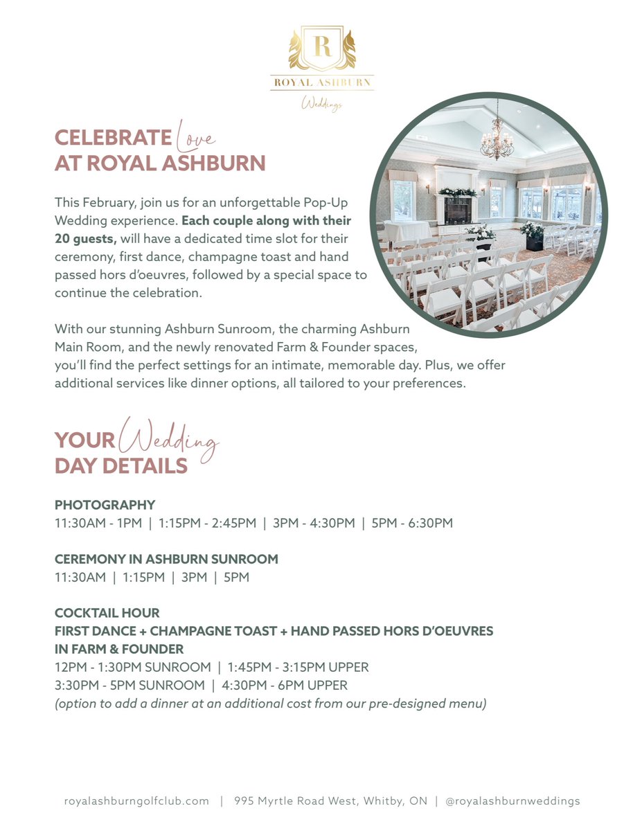 ReverendMaureen's tweet photo. Let’s make this Valentine’s Day weekend one to remember forever! 💖

Join us for the Intimate “I Do” Package, where every detail is taken care of for you and your 20 guests!

Secure your spot today by contacting Janene Vanderwerff at sales@royalashburngolfclub.com. https://t.co/QIBwPnoXi4