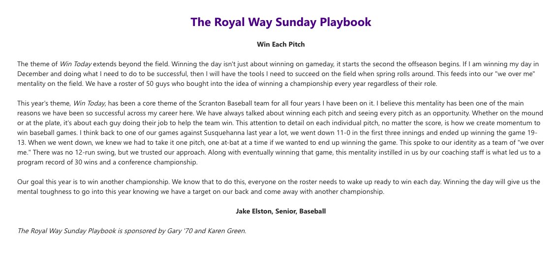 Great Royal Way reflection by baseball team senior, Jake Elston!