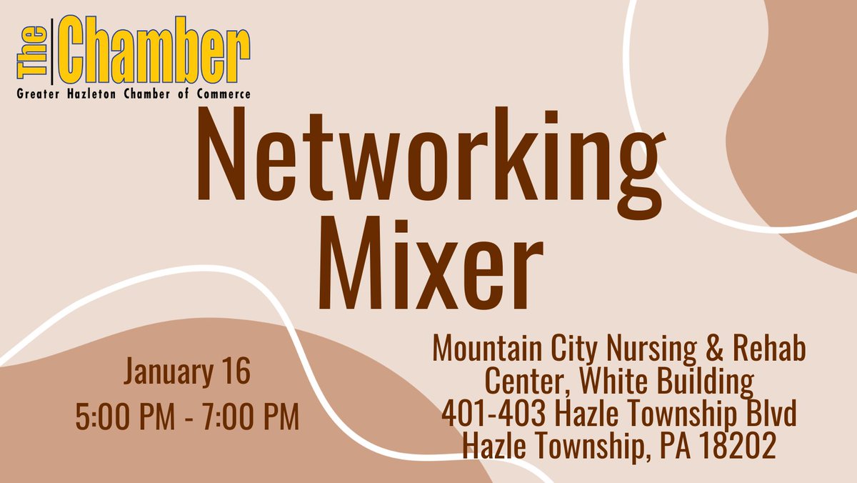 hazletoncando's tweet photo. The Greater Hazleton Chamber of Commerce will be having their Networking Mixer on Jan 16 at 5 PM! 👥💬

Meet the team at Mountain City Nursing &amp; Rehab Center while enjoying hors d'oeuvres and cocktails! 

Join here ➡️: https://t.co/76FCx5JU6o 

#HazletonChamber #NetworkingMixer https://t.co/Qu6umNuFBM