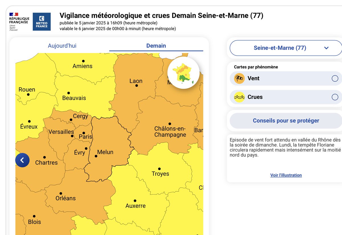 Préfet de Seine-et-Marne (@prefet77) on Twitter photo #vent  #tempêtefloriane |🟠 Météo-France vient de placer le département de #seineetmarne en vigilance orange pour un coup de vent balayant la région d'ouest ce lundi entre la matinée et le début d'après-midi.
⚠️ Adaptez vos activités à ces conditions météorologiques. #vent  #tempêtefloriane |🟠 Météo-France vient de placer le département de #seineetmarne en vigilance orange pour un coup de vent balayant la région d'ouest ce lundi entre la matinée et le début d'après-midi.
⚠️ Adaptez vos activités à ces conditions météorologiques.