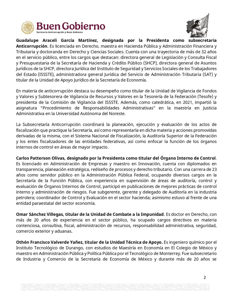BuenGobierno_mx's tweet photo. #ComunicadoBuenGobierno

Maestra Raquel Buenrostro anuncia equipo de personas servidoras públicas que la acompañarán en la Secretaría Anticorrupción y #BuenGobierno 

📄 https://t.co/SC977VDLt8 https://t.co/JqE7vlLmT9