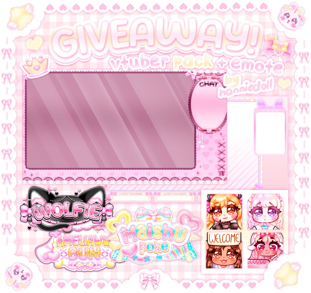 ♡ graphics pack raffle !! thanks for +300 followers ♡
1 winner will get a stream overlay + logo + a emote

୨୧┆to enter :
✧ follow me
✧ like + rt
✧ tag a friend (optional)

୨୧┆ends on february 8th !! good luck ᡣ 𓈒⋅ ⩊ ⋅𓈒ྀིა