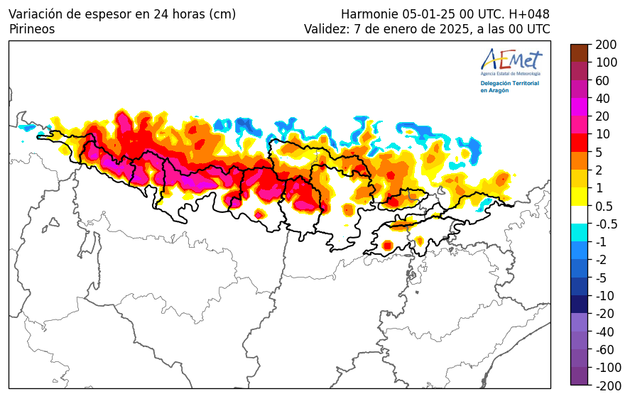 AEMET_Aragon's tweet photo. PCP🌨️prevista en 24 h LUN 6 y MAR 7 (en #Pirineos en contorno negro #nieve), y variación de los espesores de❄️ambos días,⬇️la #cotadenieve el #DiadeReyes a 1100 m pero volviendo a⬆️a 2000 m el martes https://t.co/Ds3uqkHuQb
@eltiempo_atv @montana_segura https://t.co/7CFaOC4dD3