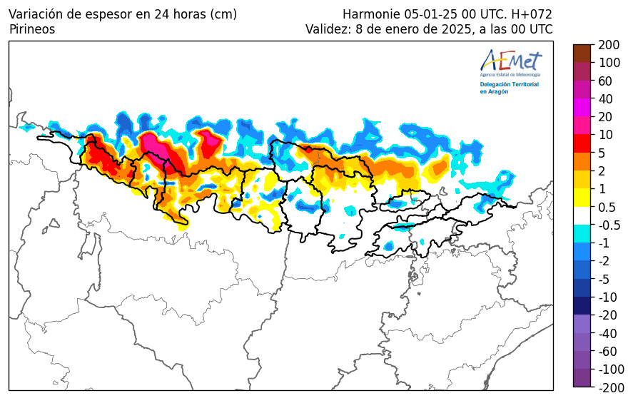 AEMET_Aragon's tweet photo. PCP🌨️prevista en 24 h LUN 6 y MAR 7 (en #Pirineos en contorno negro #nieve), y variación de los espesores de❄️ambos días,⬇️la #cotadenieve el #DiadeReyes a 1100 m pero volviendo a⬆️a 2000 m el martes https://t.co/Ds3uqkHuQb
@eltiempo_atv @montana_segura https://t.co/7CFaOC4dD3