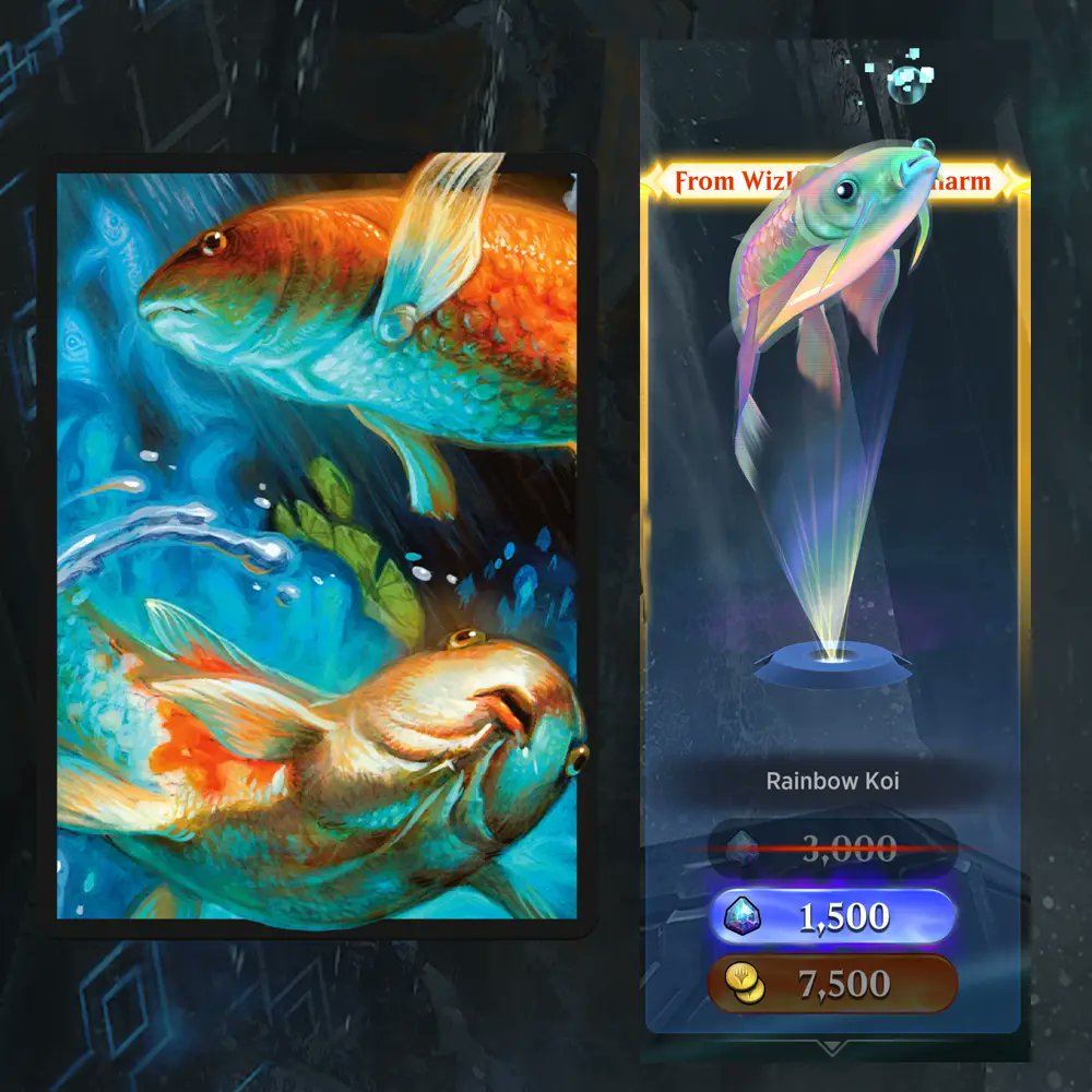 Rainbow Koi Sleeve and Companion Discount Code

Upon redemption of the code, you will receive the following 2 cosmetic rewards.

Rainbow Koi Sleeve
50% discount on the Rainbow Koi companion in the MTGA store.

For more visit: mtgacodes.com/collections/co…

#MTG #MagicTheGathering