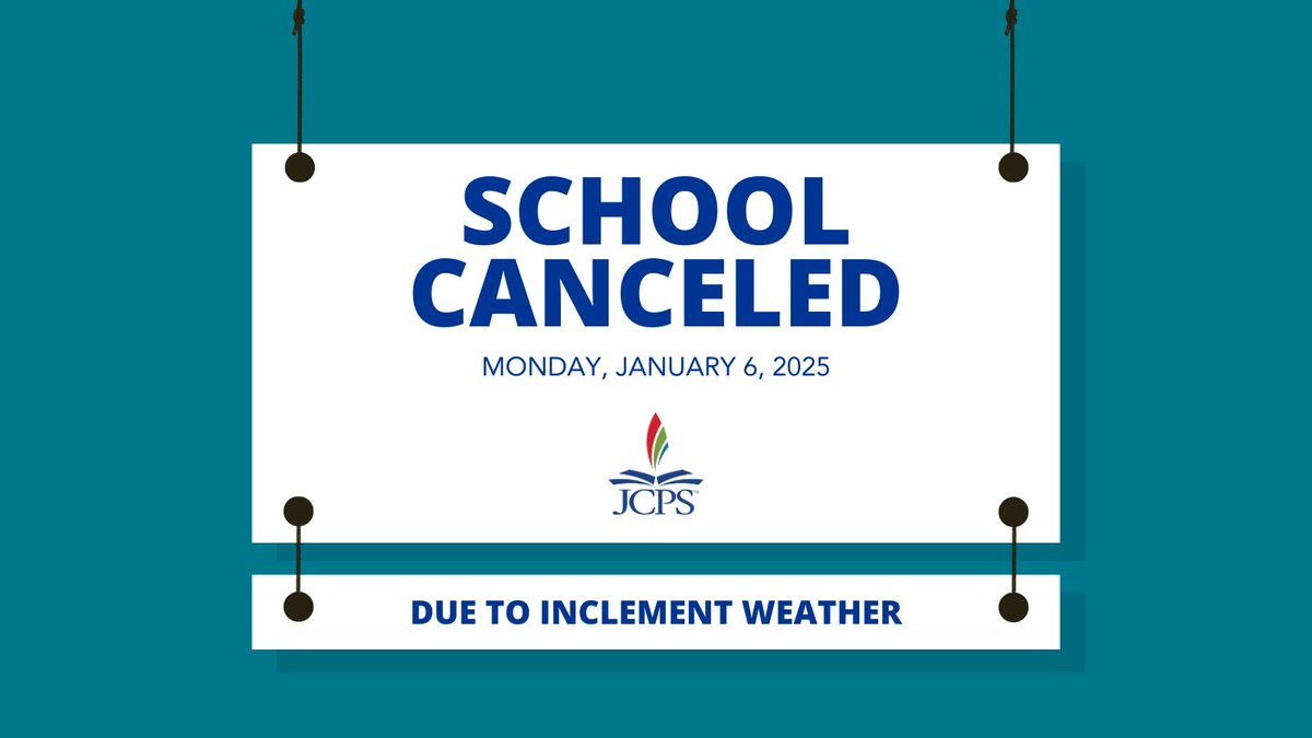 ❄️🚨SNOW DAY| Due to inclement weather, all JCPS schools are closed Monday, January 6, 2025. This is a traditional snow day for students and staff with no online instruction. All after school athletic and extracurricular activities are canceled for Monday.