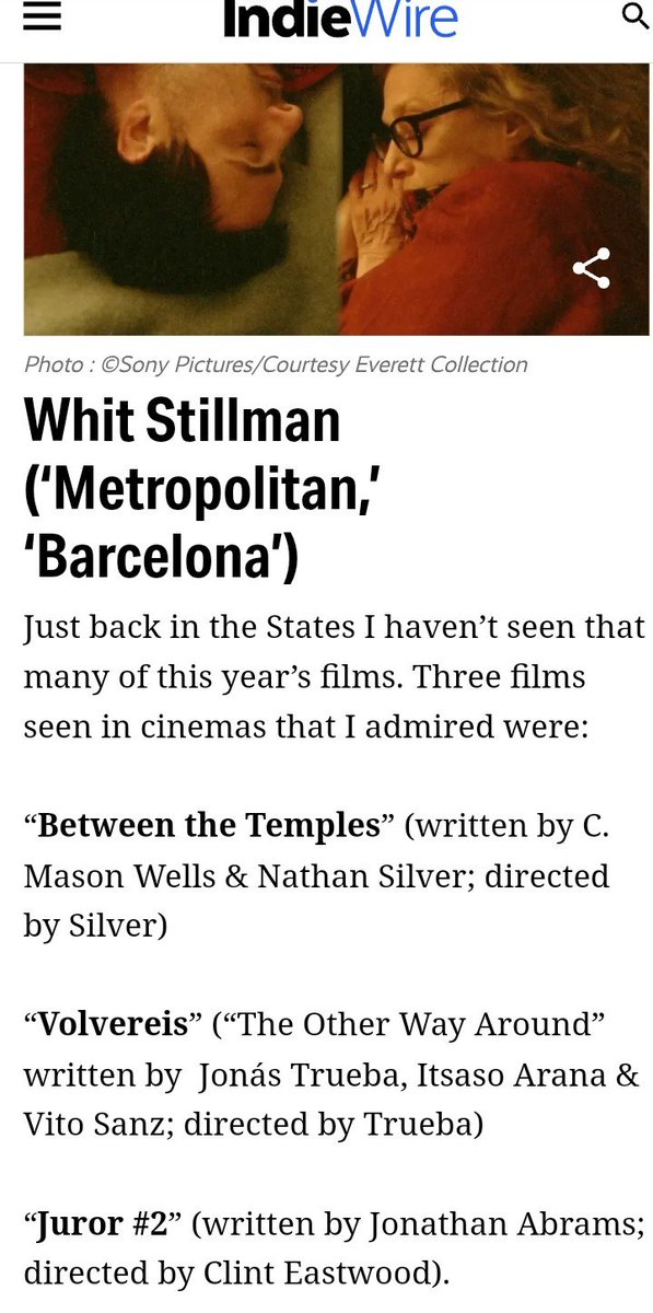 WhitStillman's tweet photo. My 2024 Top Three List, from @Indiewire #Juror2Movie
#BetweenTheTemples #Volvereis https://t.co/D0N0AByNta