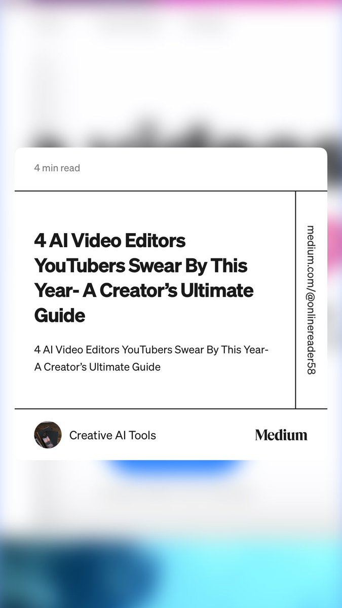 onlinereadblog's tweet image. “4 AI Video Editors YouTubers Swear By This Year- A Creator’s Ultimate Guide” by Creative AI Tools

medium.com/@onlinereader5…