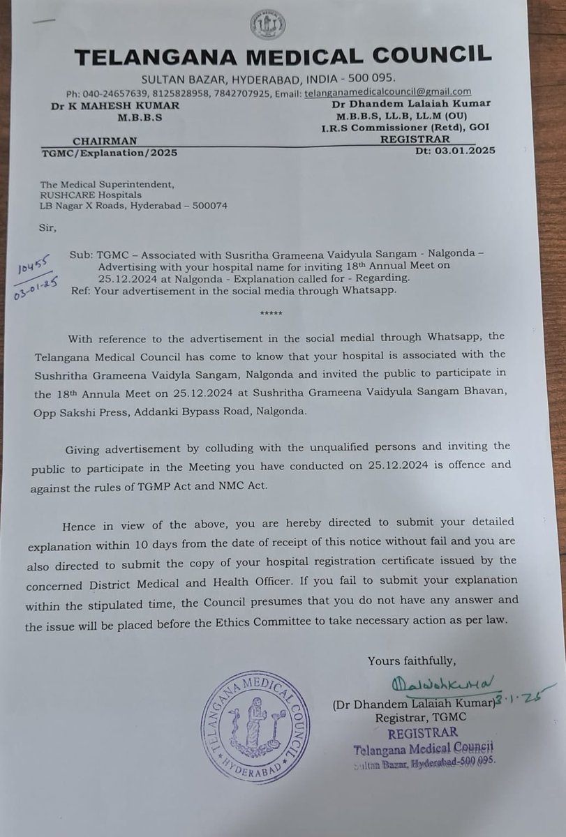 Telangana Medical Council tweet media