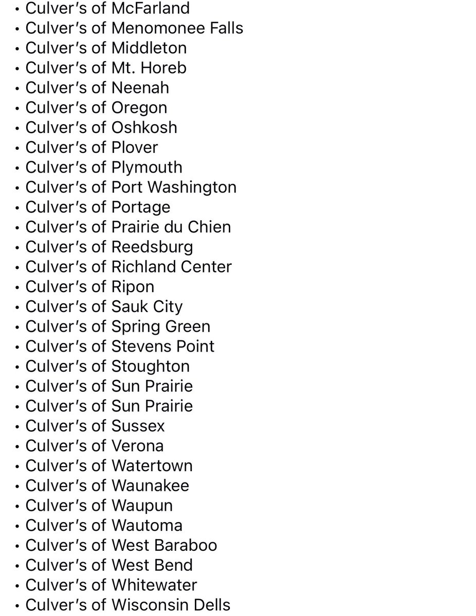 Just wanted to spread this message…

A lot of the Culver’s in Wisconsin are donating a percentage of sales on 1/6 to Abundant Life Christian School victims

Here’s a list of all of them 👇