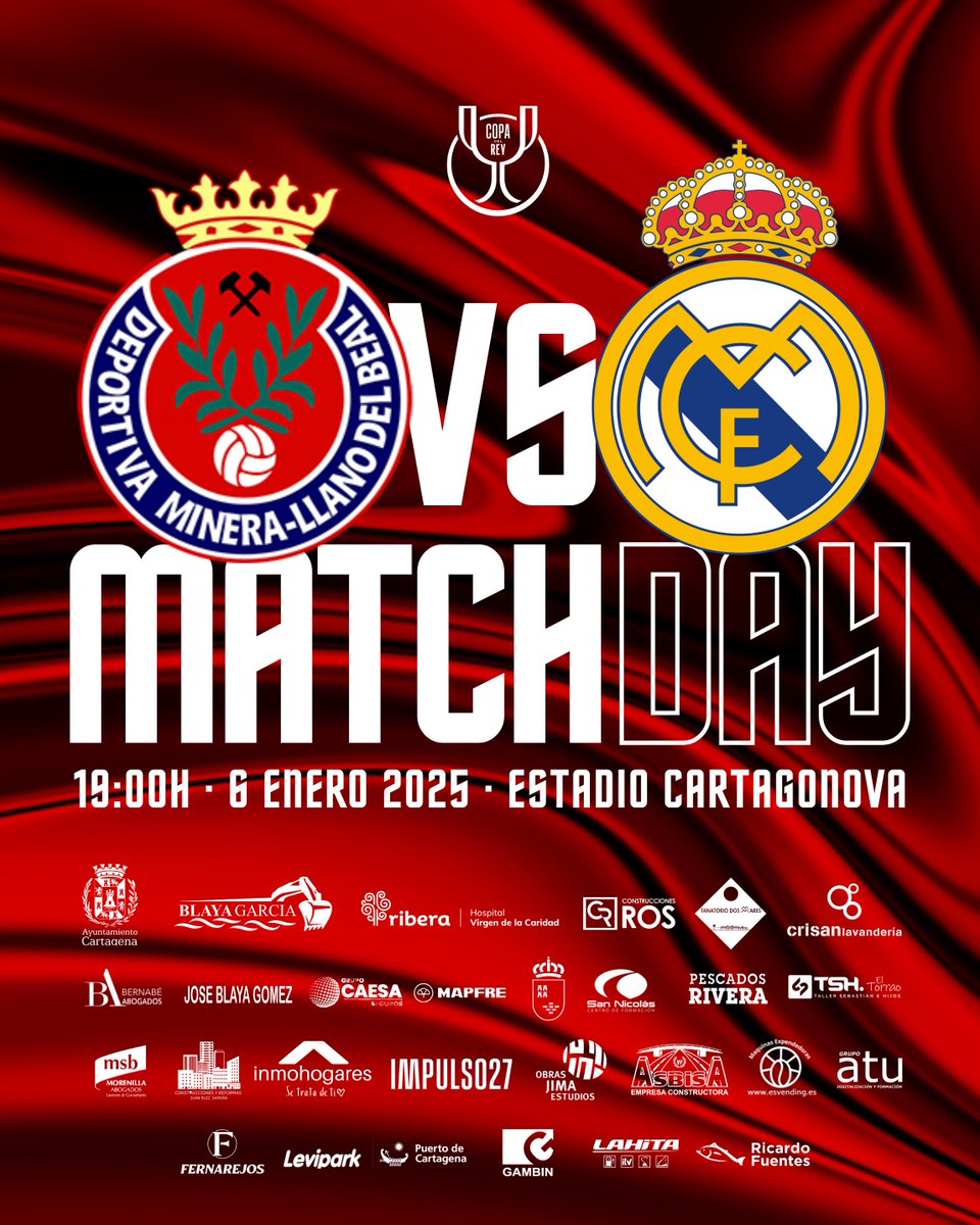 Club Deportiva Minera (@deportivaminera) on Twitter photo ¡No es un sueño! Hoy es el #DeportivaMineraRealMadrid 🔥
🆚 <a href="/realmadrid/">Real Madrid C.F.</a>
⌚️ 19h.
🏟️ Cartagonova.
🎫 Últimas entradas: deportivaminera.compralaentrada.com/eventos/
#LaCopaMola ¡No es un sueño! Hoy es el #DeportivaMineraRealMadrid 🔥
🆚 <a href="/realmadrid/">Real Madrid C.F.</a>
⌚️ 19h.
🏟️ Cartagonova.
🎫 Últimas entradas: deportivaminera.compralaentrada.com/eventos/
#LaCopaMola