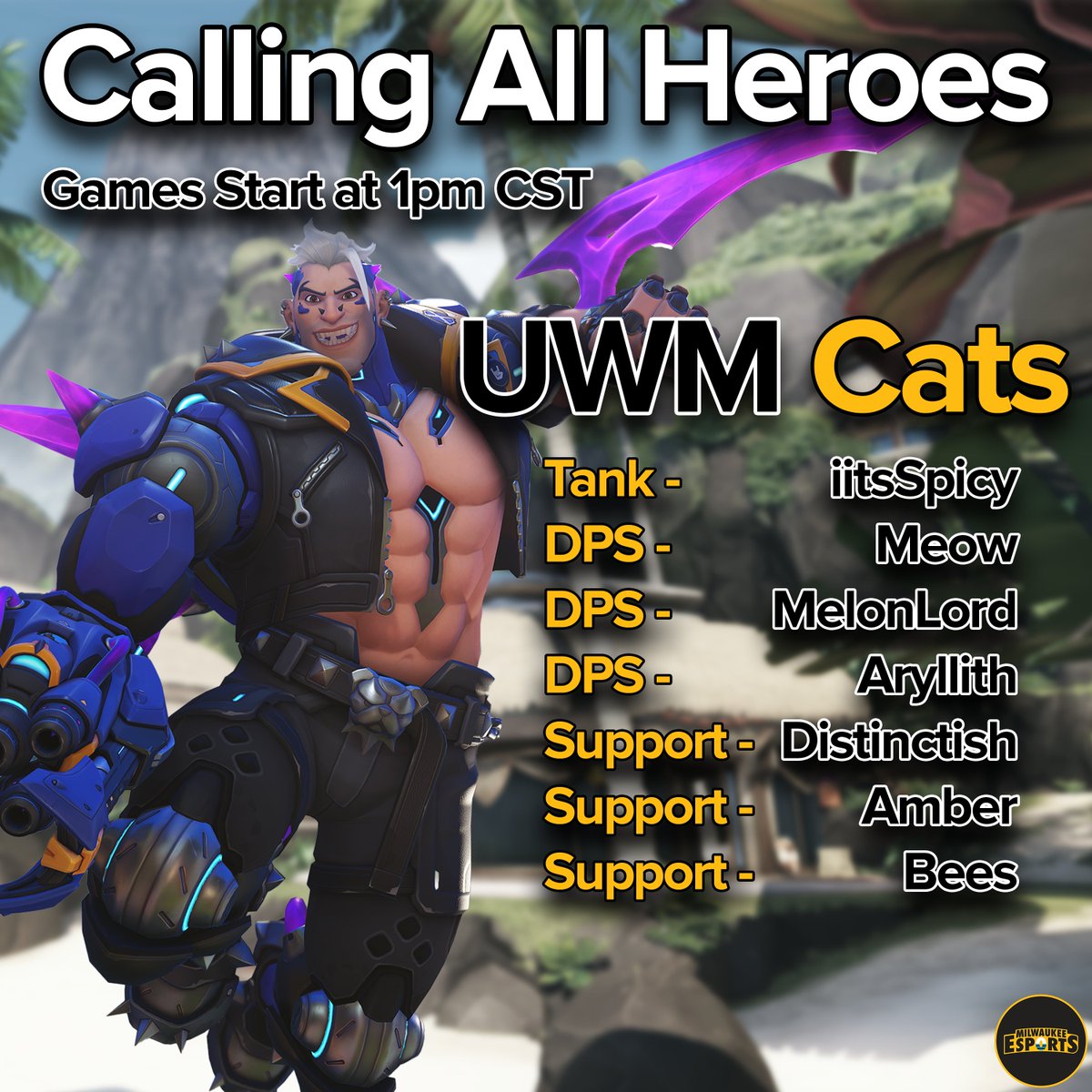 The Cats keep pouncing! Our Calling All Heroes team continues playing today! Tune in to watch the UWM Cats tear up the battlefield today at 1pm CST!  
(with a potential appearance by us on the <a href="/OW_Esports/">Overwatch Esports</a> twitch!)

twitch.tv/iitsspicy
twitch.tv/ow_esports

#UnitedWeRoar🐾