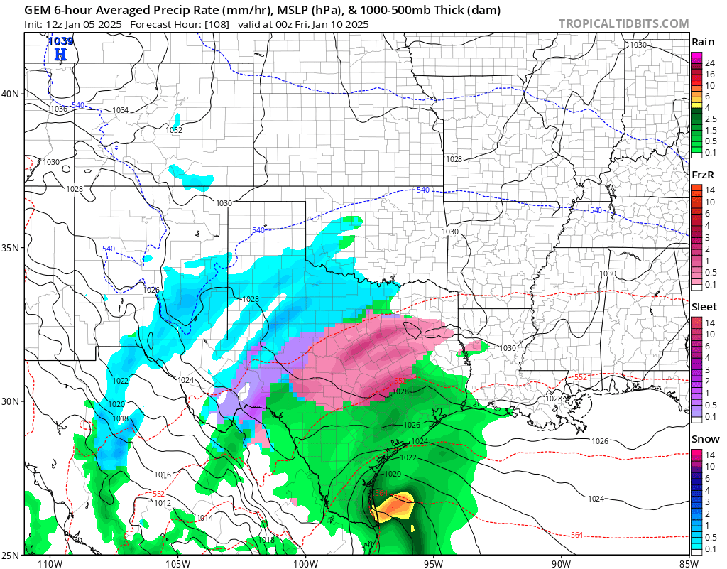 flimpct's tweet photo. We can slowly begin to introduce the next #system that will likely bring #wintery weather for #Texas, #Louisiana, & #Arkansas.
The image below is for this coming #Thursday, 1/09 @ 7:00pm as another piece of #Pacific energy slides southeast within the #PolarJet. The #shortwave attemps to #phase w/ a piece of energy leftover from the #frontal boundary that are bringing the colder #temperatures to much of the east.
Still some minor details to work out, but if I were living within this #region, I'd begin to keep a close eye on #position and #strength of potention system over the next 4 days.
I'm sure local #meteorologists are already talking about it, but we are now within a reasonable time frame to take this #seriously.
#WxUpdate
#CentralUSWX
📡✝️❄️