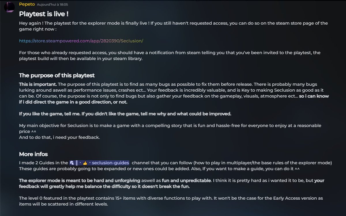 SeclusionGames's tweet photo. #Seclusion #Steam #playtest
Seclusion is now on Playtest go check it out!
https://t.co/JErUZo23Kp

Discord: https://t.co/pTppmTTlMn https://t.co/D7PlKmXyF4
